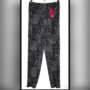 Ambiance Black Paisley Pull-On Lightweight Camel Hair Blend Casual Size Med NWT